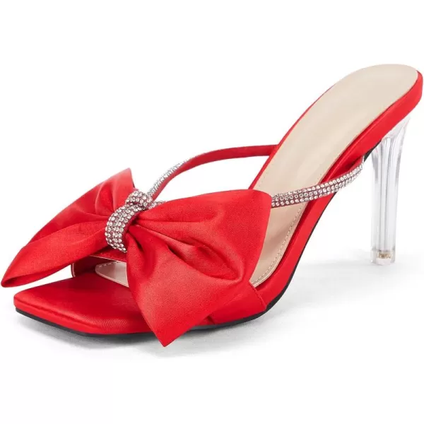 Coutgo Women's Bow Tie Heels Slip on Backless Sandals Open Toe Rhinestone Stiletto Summer Dress Pump Shoes