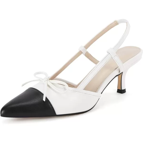Coutgo Women's Bow Tie Slingback Pumps Pointed Toe Kitten Low Heel Patchwork Dress Heeled Sandals