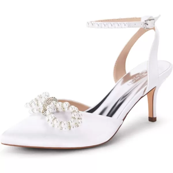 Coutgo Womens Bowknot Heels Pumps Stiletto Closed Pointed Toe Pearl Ankle Strap Wedding Dress Shoes