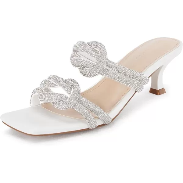 Coutgo Womens Kitten Heel Sandals Mules Rhinestone Slip on Low Heels Open Square Toe Dressy Summer Wedding Party Shoes