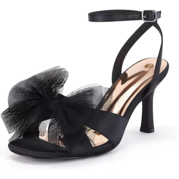 Coutgo Womens Lace Bow Heels Sandals Open Square Toe Stiletto High Heel Ankle Strap Bride Wedding Dress Shoes