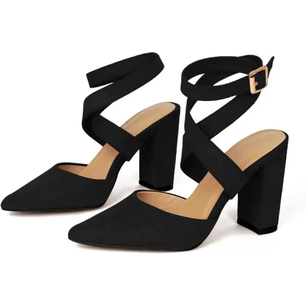 Coutgo Womens Lace Up Ankle Strap Heeled Sandals Chunky Block Pointed Toe Backless Heels