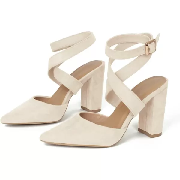 Coutgo Womens Lace Up Ankle Strap Heeled Sandals Chunky Block Pointed Toe Backless Heels