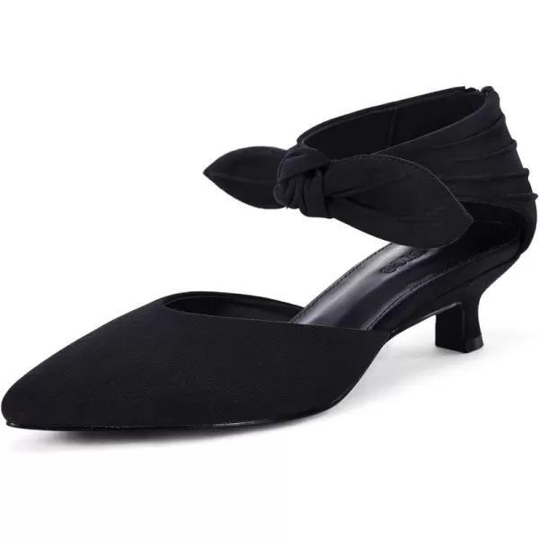 Coutgo Womens Low Kitten Heel Dress Shoes Bowknot Heels Pointed Toe Slip On Ankle Strap Party Shoes