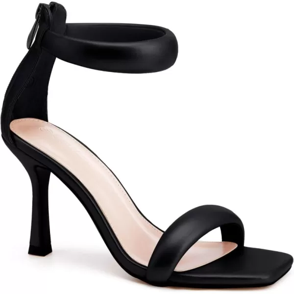 Coutgo Women's One Strap Heeled Sandals Square Open Toe Stiletto Heels Ankle Buckle Strap Summer Pump Shoes