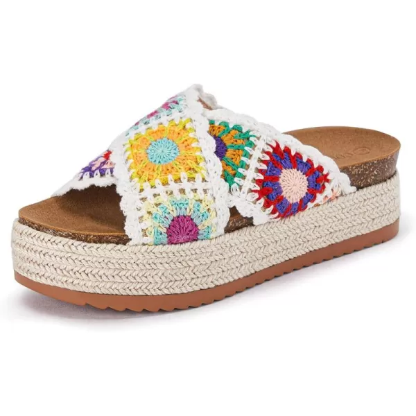 Coutgo Womens Platform Espadrille Sandals Flatform Floral Crochet Cork Open Toe Summer Beach Slide Sandals