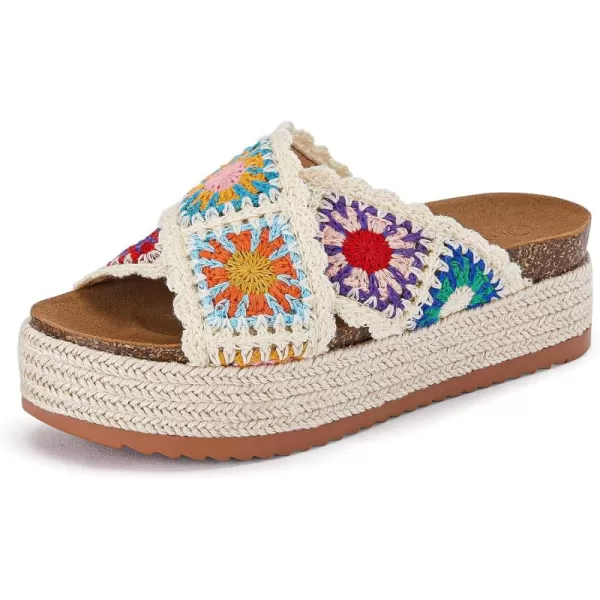 Coutgo Womens Platform Espadrille Sandals Flatform Floral Crochet Cork Open Toe Summer Beach Slide Sandals