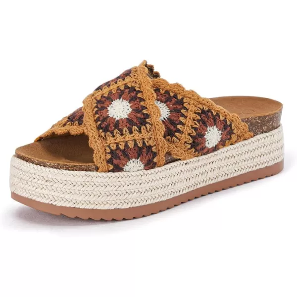Coutgo Womens Platform Espadrille Sandals Flatform Floral Crochet Cork Open Toe Summer Beach Slide Sandals