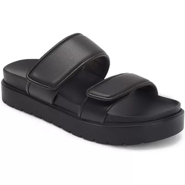 Coutgo Womens Platform Slide Sandals Comfort Adjustable Flatform Double Strap Flats Slip on Leather Footbed Sandals