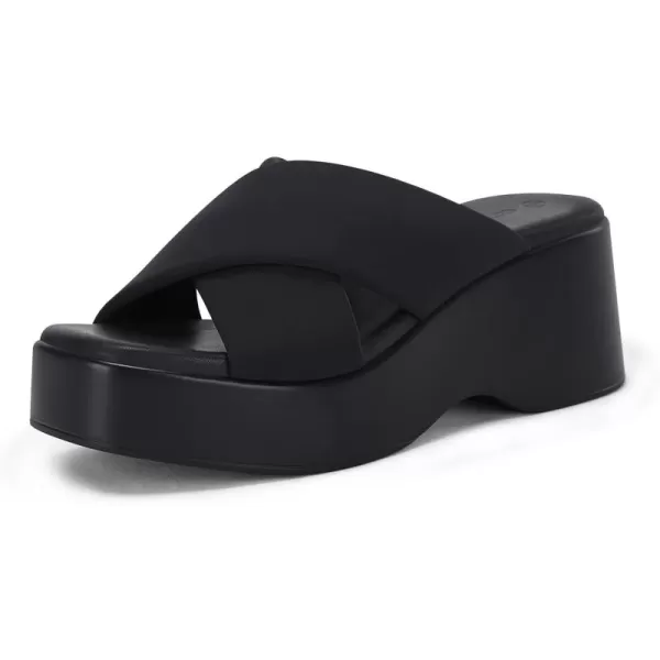 Coutgo Women's Platform Wedge Heel Sandals Slip on Cross Strap Slides Non Slip Summer Beach Shoes