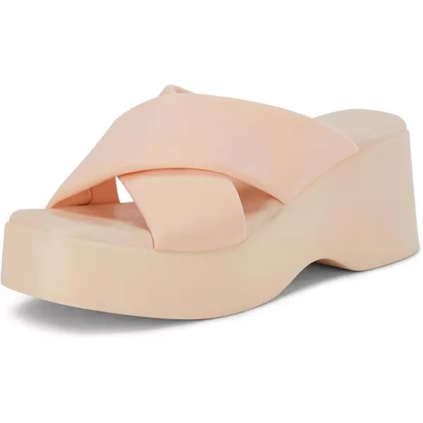 Coutgo Women's Platform Wedge Heel Sandals Slip on Cross Strap Slides Non Slip Summer Beach Shoes