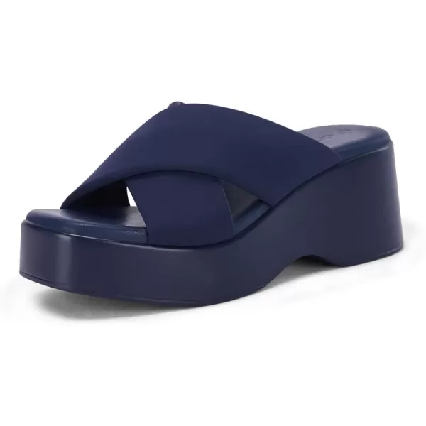 Coutgo Women's Platform Wedge Heel Sandals Slip on Cross Strap Slides Non Slip Summer Beach Shoes