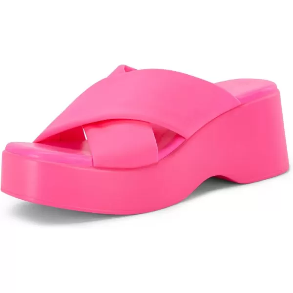 Coutgo Women's Platform Wedge Heel Sandals Slip on Cross Strap Slides Non Slip Summer Beach Shoes