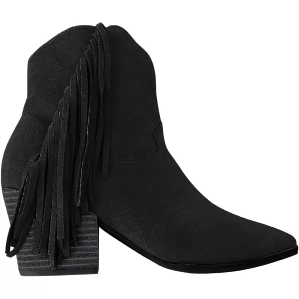 Coutgo Women's Pointed Toe Ankle Boots Chunky Block Heel Side Tassel Western Winter Booties With Zipper