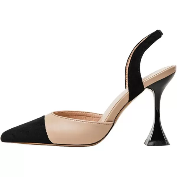 Coutgo Women's Slingback Pumps Pointed Toe Slip On Stiletto Heels Patchwork Dress Party Shoes