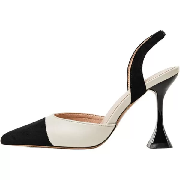 Coutgo Women's Slingback Pumps Pointed Toe Slip On Stiletto Heels Patchwork Dress Party Shoes