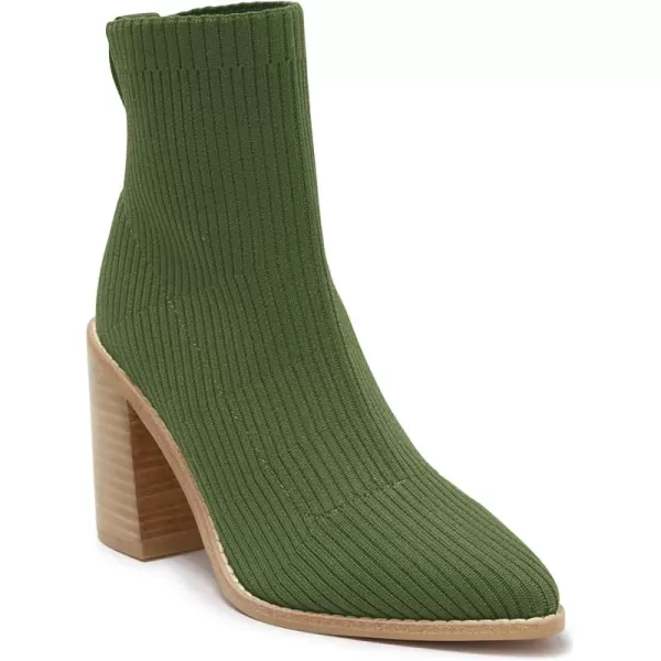 Coutgo Women's Sock Ankle Boots Pointed Toe Chunky High Stacked Heel Pull On Ribbed Knit Chelsea Boots Booties