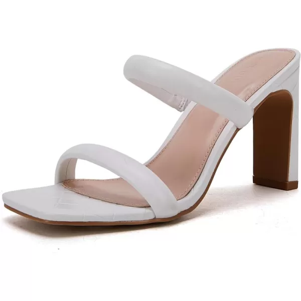 Coutgo Womens Square Open Toe Heeled Sandals Two Strap High Heel Backless Dress Slip On Mules