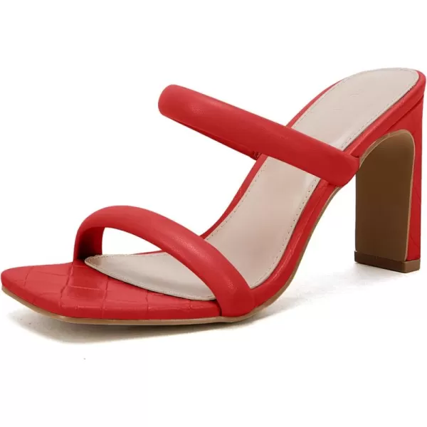 Coutgo Womens Square Open Toe Heeled Sandals Two Strap High Heel Backless Dress Slip On Mules