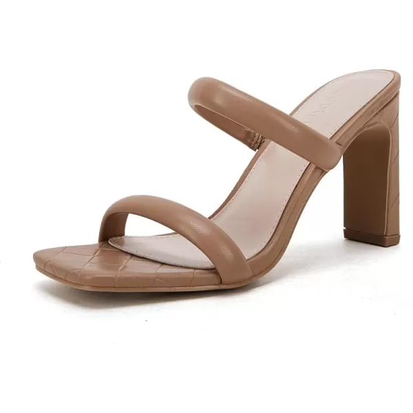 Coutgo Womens Square Open Toe Heeled Sandals Two Strap High Heel Backless Dress Slip On Mules