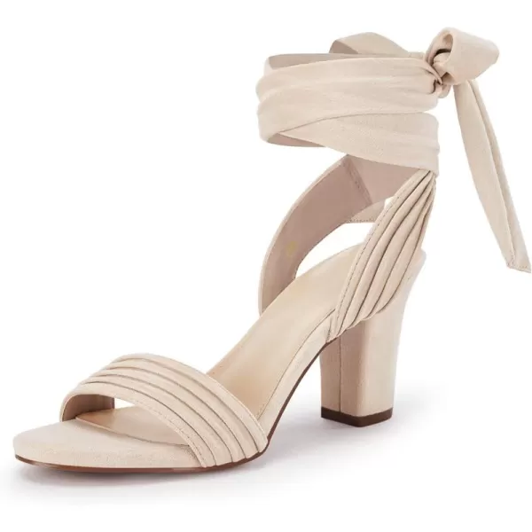 Coutgo Womens Strappy High Heels Chunky Heeled Sandals Bow Tie Lace Up Open Toe Pumps Dress Wedding Comfortable Shoes