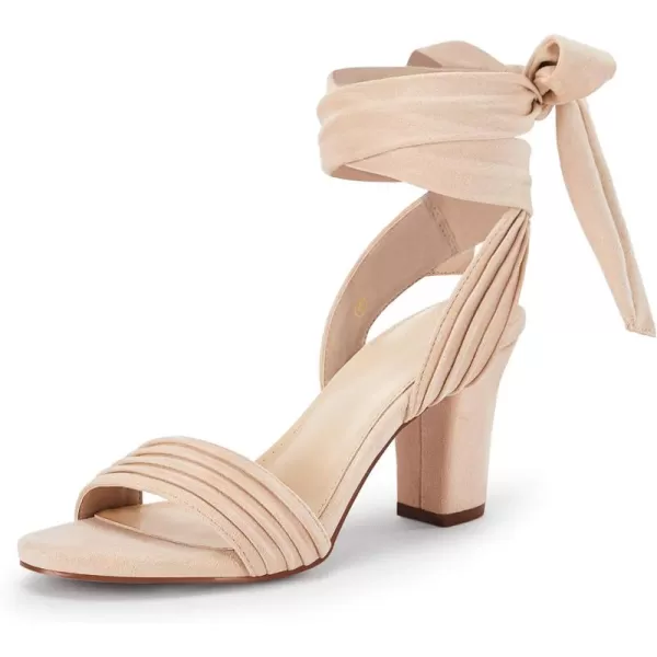 Coutgo Womens Strappy High Heels Chunky Heeled Sandals Bow Tie Lace Up Open Toe Pumps Dress Wedding Comfortable Shoes