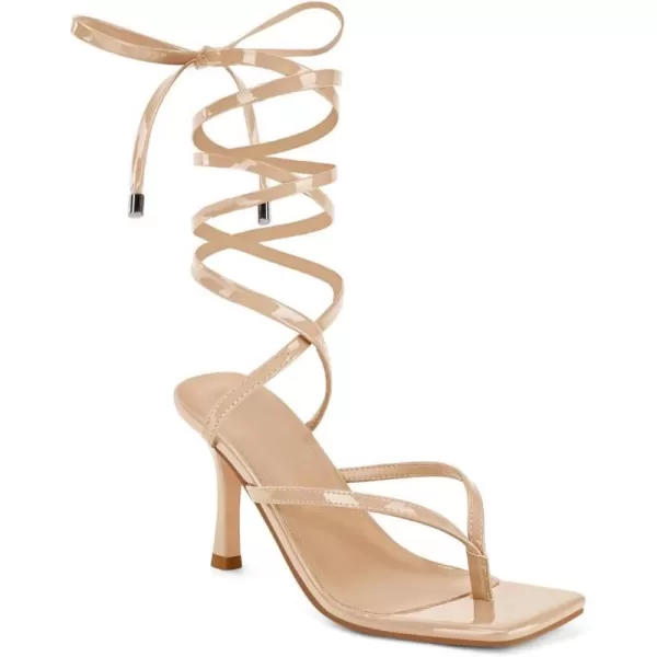 Coutgo Womens Strappy Thong Heels Sandals Sexy Lace up Wrap Ankle Strap Square Toe High Heeled Dress Summer Party Shoes