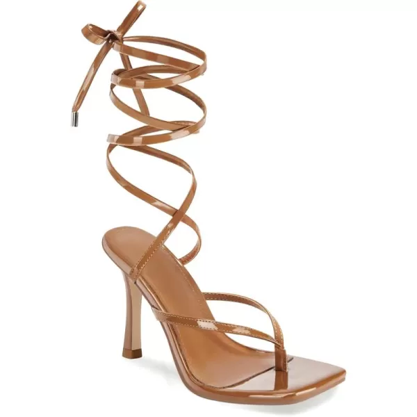 Coutgo Womens Strappy Thong Heels Sandals Sexy Lace up Wrap Ankle Strap Square Toe High Heeled Dress Summer Party Shoes