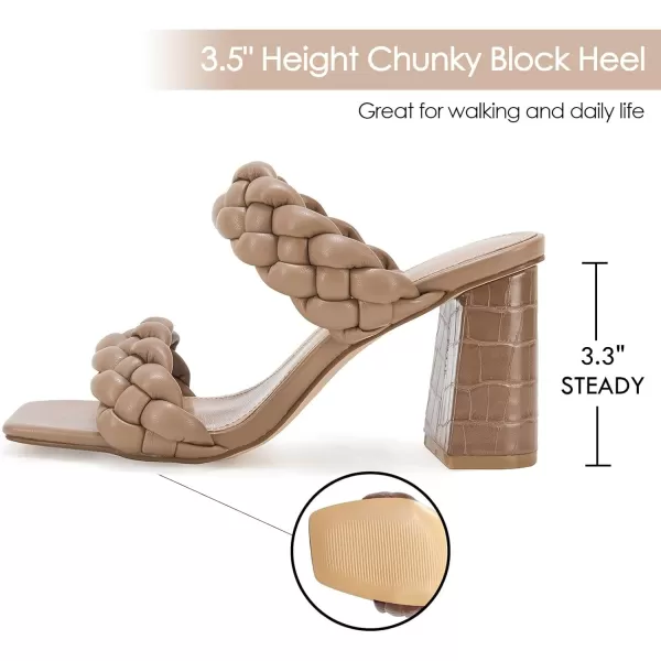 Syktkmx Women's Braided Heeled Sandals Backless Square Open Toe Block Slide Sandals