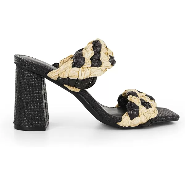 Syktkmx Women's Braided Heeled Sandals Backless Square Open Toe Block Slide Sandals
