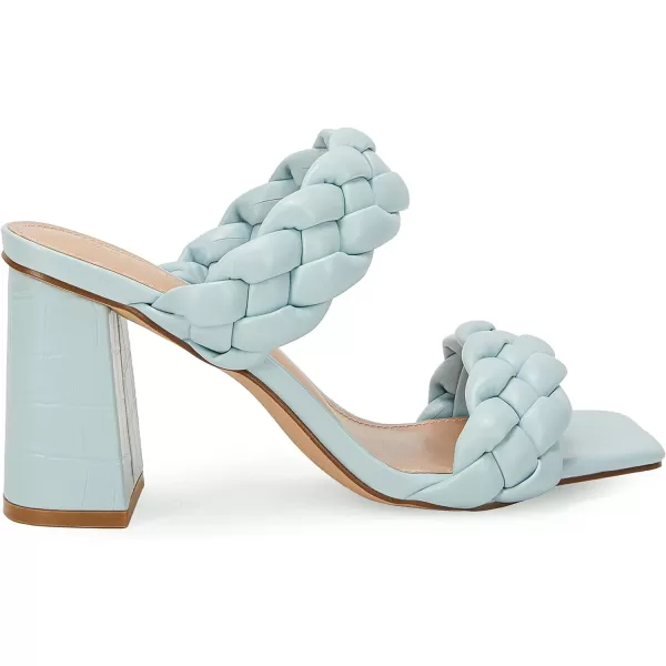 Syktkmx Women's Braided Heeled Sandals Backless Square Open Toe Block Slide Sandals