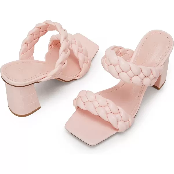 Syktkmx Women's Braided Heeled Sandals Backless Square Open Toe Block Slide Sandals