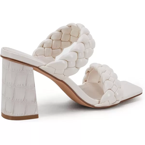 Syktkmx Women's Braided Heeled Sandals Backless Square Open Toe Block Slide Sandals