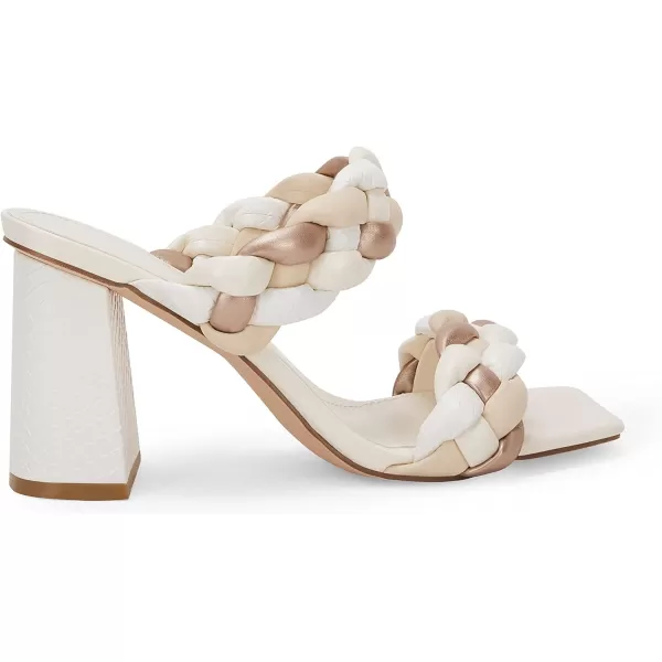 Syktkmx Women's Braided Heeled Sandals Backless Square Open Toe Block Slide Sandals