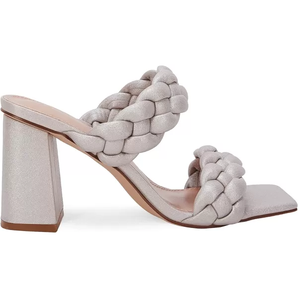 Syktkmx Women's Braided Heeled Sandals Backless Square Open Toe Block Slide Sandals