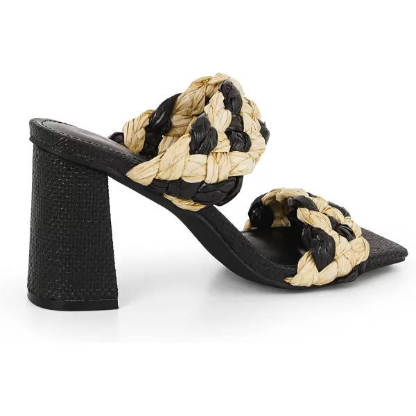 Syktkmx Women's Braided Heeled Sandals Backless Square Open Toe Block Slide Sandals