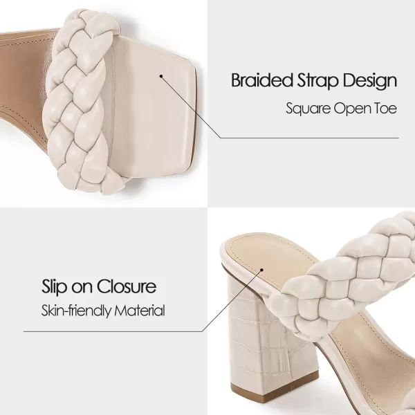Syktkmx Women's Braided Heeled Sandals Backless Square Open Toe Block Slide Sandals