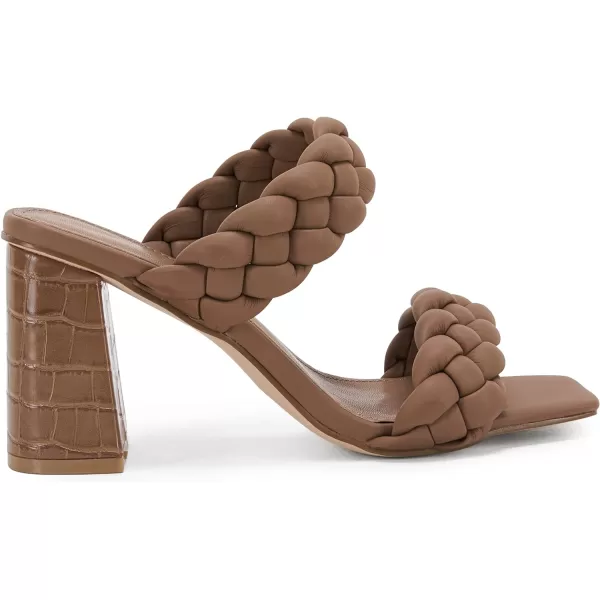 Syktkmx Women's Braided Heeled Sandals Backless Square Open Toe Block Slide Sandals