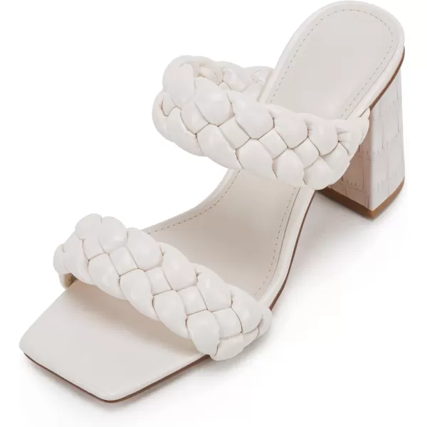 Syktkmx Women's Braided Heeled Sandals Backless Square Open Toe Block Slide Sandals