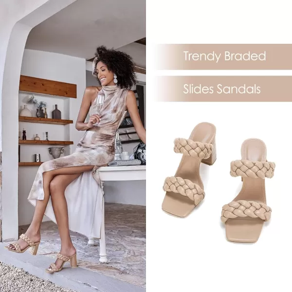 Syktkmx Women's Braided Heeled Sandals Backless Square Open Toe Block Slide Sandals