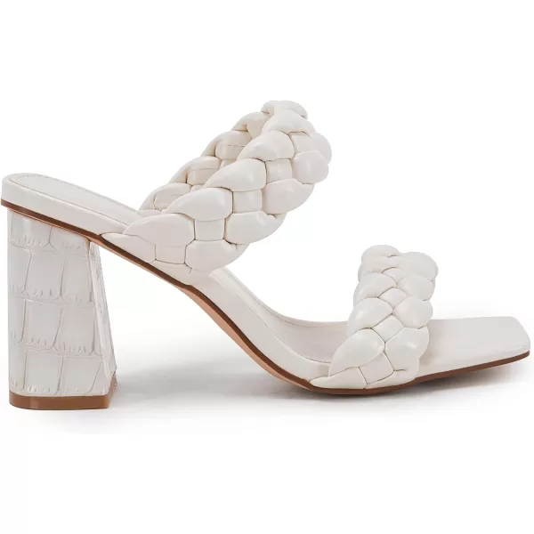 Syktkmx Women's Braided Heeled Sandals Backless Square Open Toe Block Slide Sandals