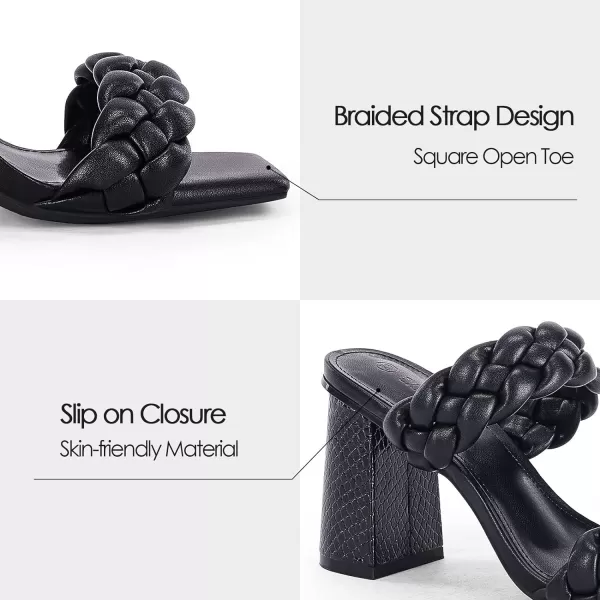 Syktkmx Women's Braided Heeled Sandals Backless Square Open Toe Block Slide Sandals