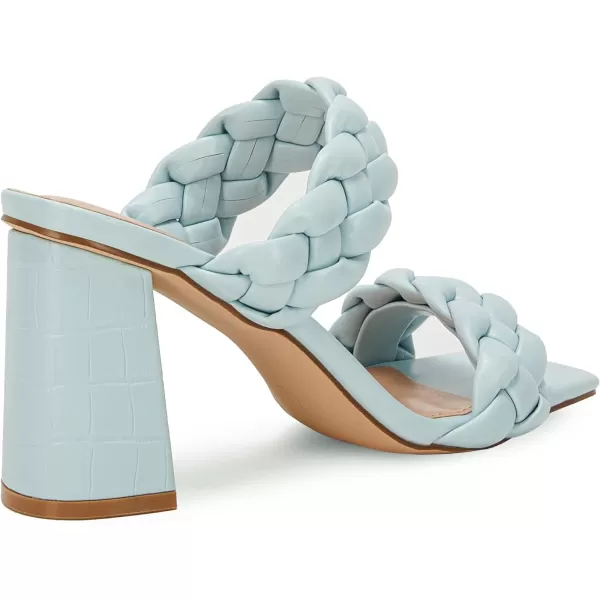 Syktkmx Women's Braided Heeled Sandals Backless Square Open Toe Block Slide Sandals