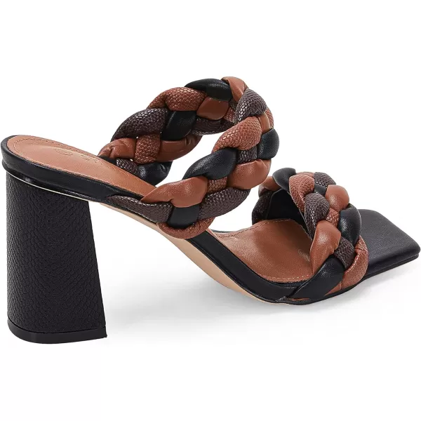 Syktkmx Women's Braided Heeled Sandals Backless Square Open Toe Block Slide Sandals