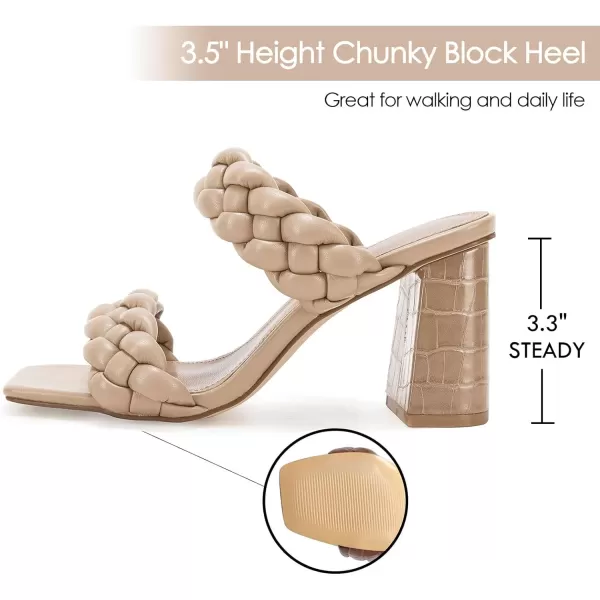 Syktkmx Women's Braided Heeled Sandals Backless Square Open Toe Block Slide Sandals