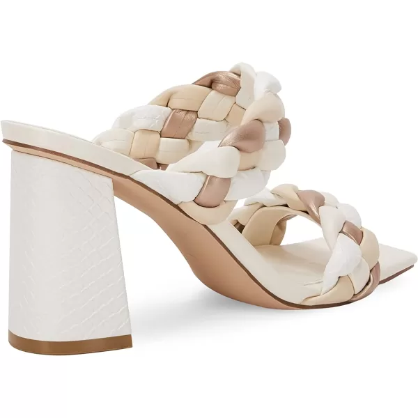 Syktkmx Women's Braided Heeled Sandals Backless Square Open Toe Block Slide Sandals