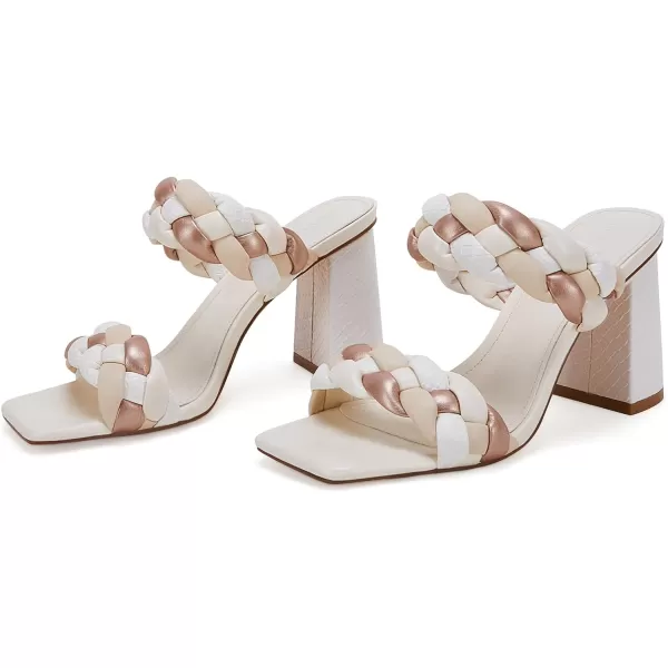 Syktkmx Women's Braided Heeled Sandals Backless Square Open Toe Block Slide Sandals