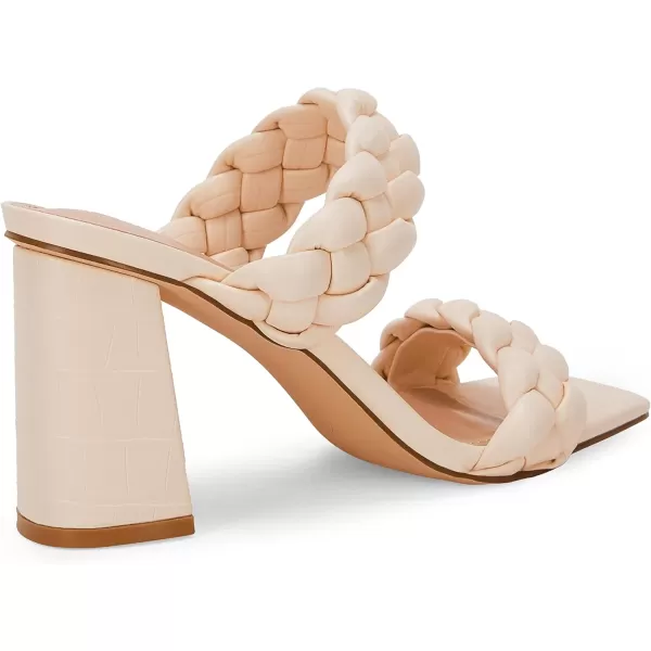 Syktkmx Women's Braided Heeled Sandals Backless Square Open Toe Block Slide Sandals