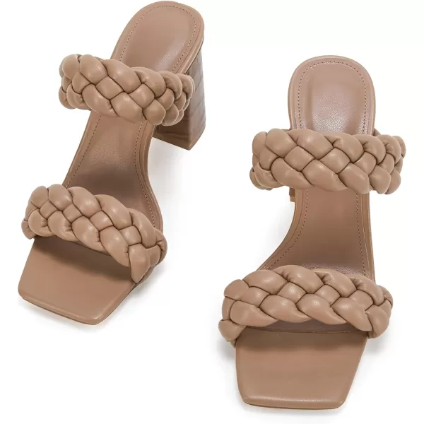 Syktkmx Women's Braided Heeled Sandals Backless Square Open Toe Block Slide Sandals