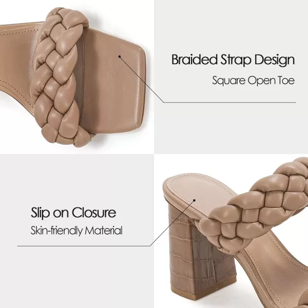 Syktkmx Women's Braided Heeled Sandals Backless Square Open Toe Block Slide Sandals